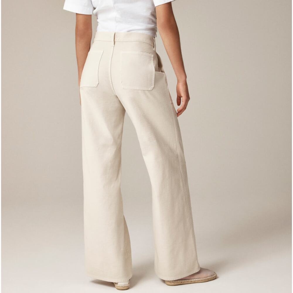 J.Crew Camp Pocket Wide Leg Pants Sz 27 Natural High-Rise Stretch Zip Fly Flared - Picture 2 of 10